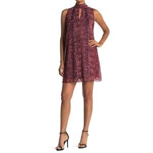 NWT London Times Burgundy Tie Neck Keyhole Shift Mini Dress Women's Size 10
